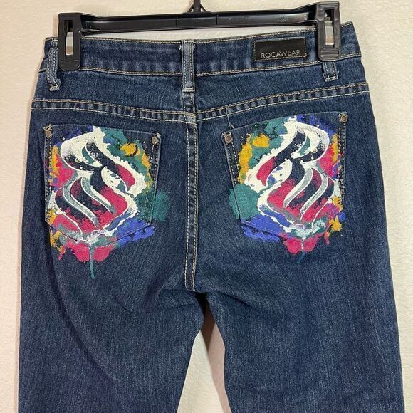 Rocawear Women's Classic Jeans Skinny Paint Pocket Stretch Mid Rise Denim Size 1 - Picture 6 of 8